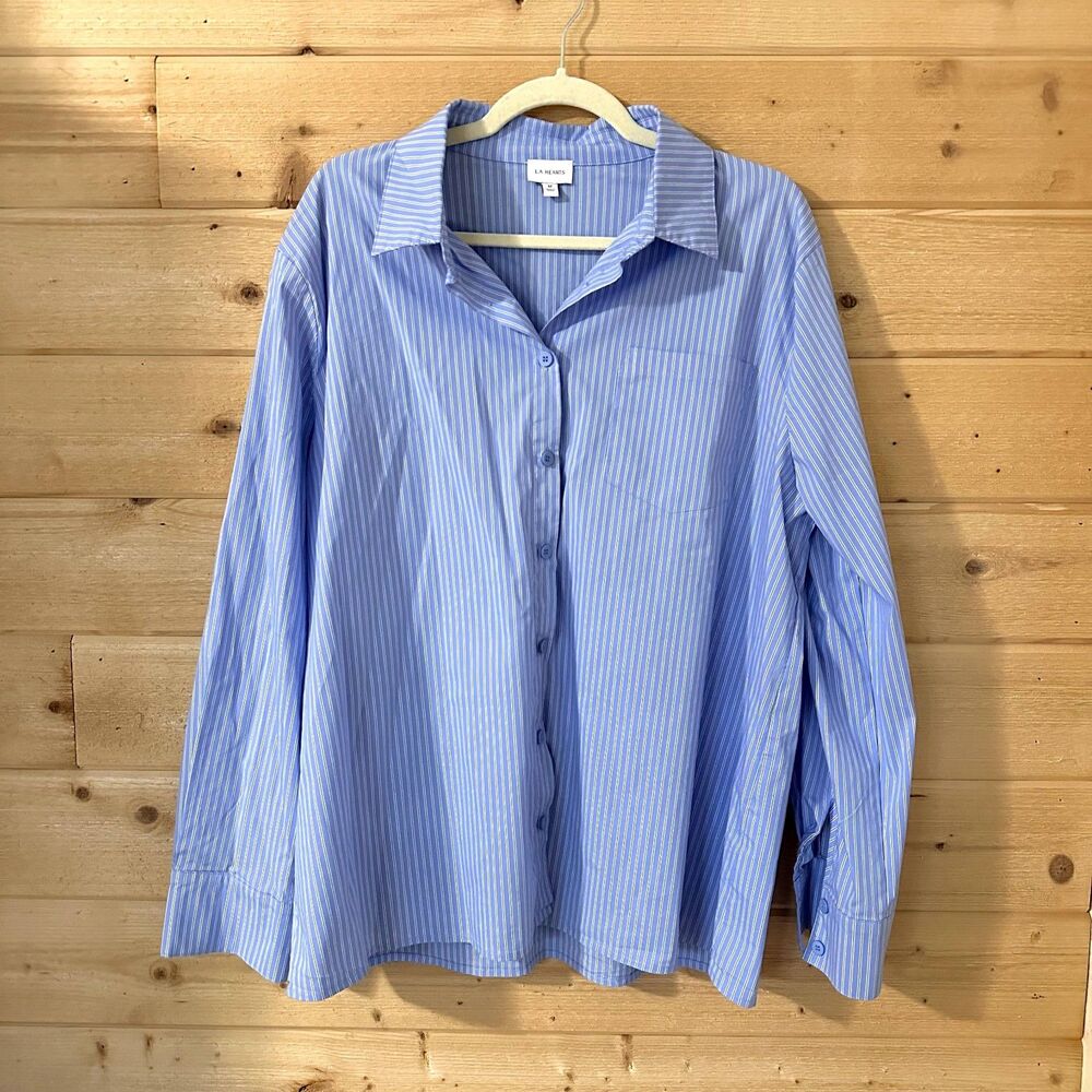 Pacsun LA Hearts Button Down Long Sleeve Oversized Shirt in Blue/White EUC - Picture 5 of 9